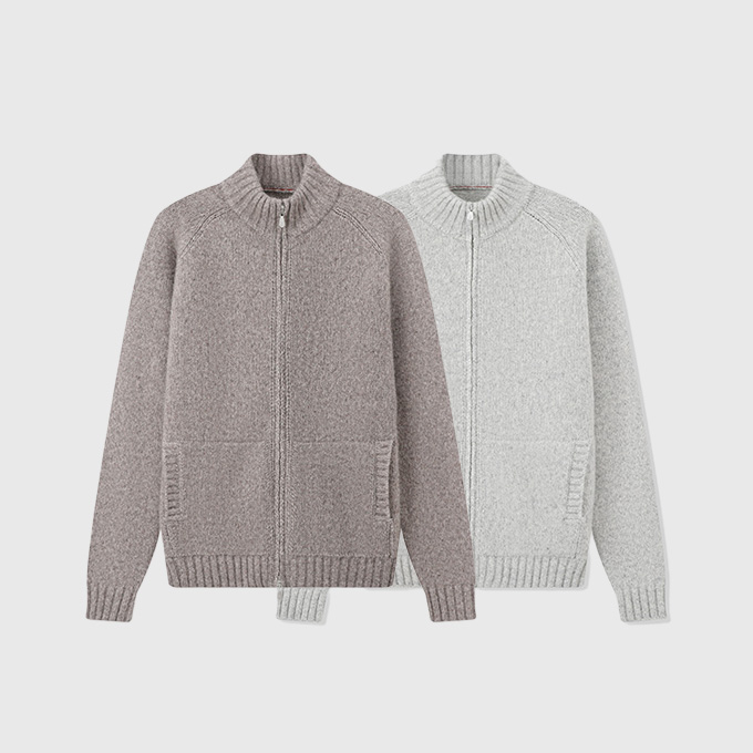 brunello cucinelli wool cotton blend stand collar full zip chunky knit cardigan